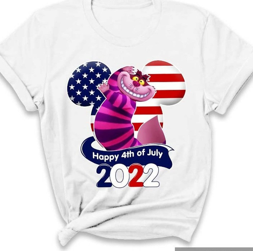 Cheshire Cat Flag 4th Of July Colorful Disney Graphic Cartoon Unisex Cotton S Clothing Men Women Kid