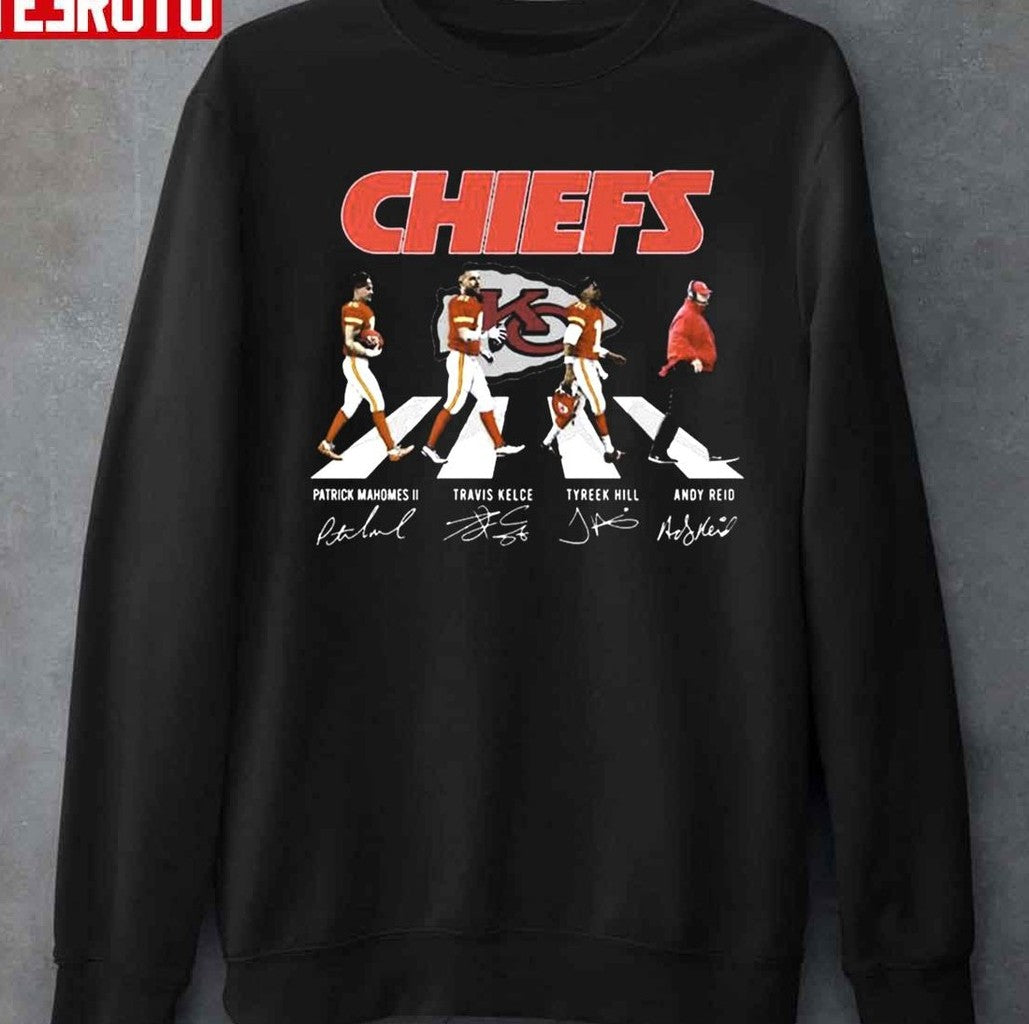 Chiefs Patrick Mahomes Ii Travis Kelce Tyreek Hill Andy Reid Abbey Road Signatures Unisex T-Shirt