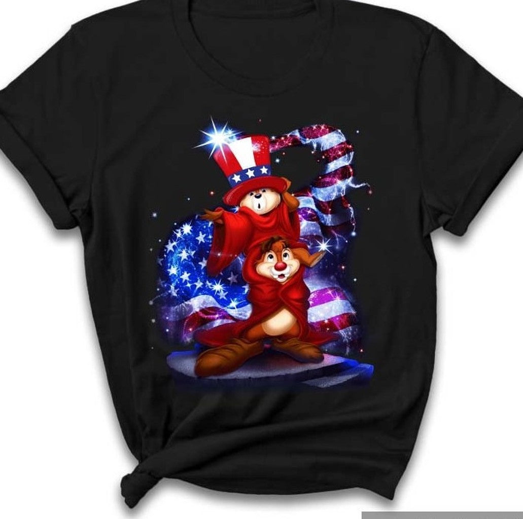 Chip And Dale 4th Of July Colorful Disney Graphic Cartoon Unisex Cotton S Clothing Men Women