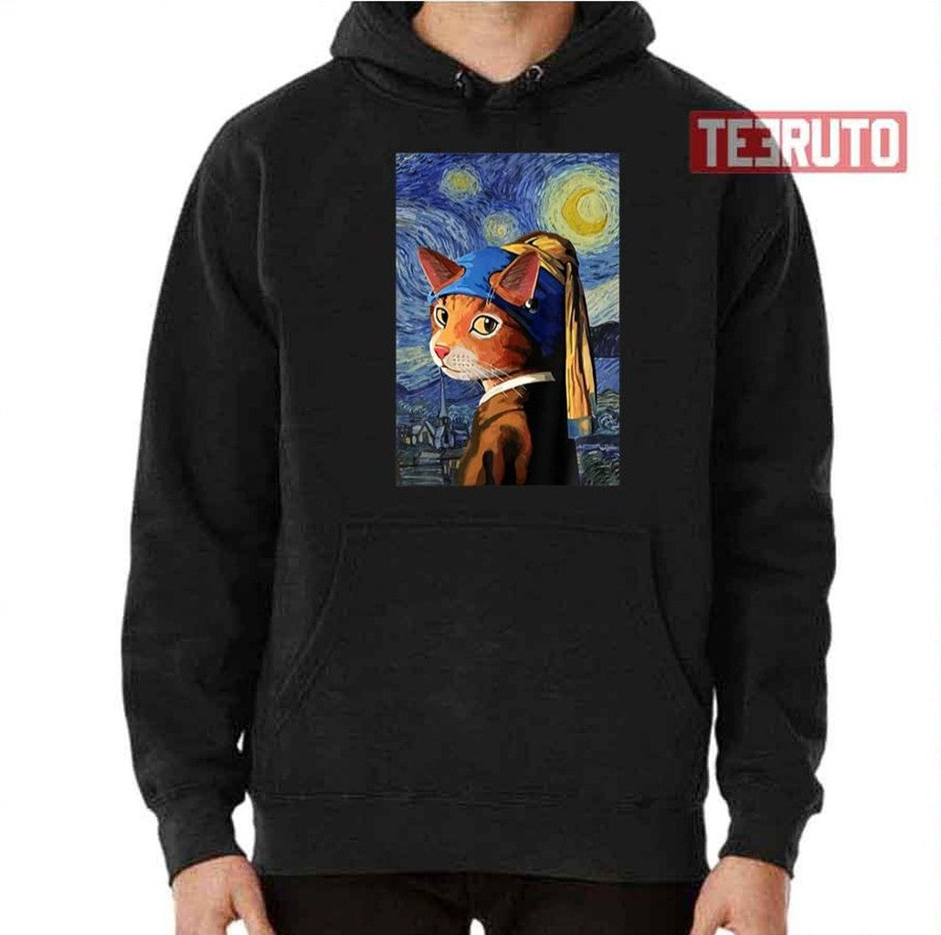 Cat Starry Night Cat Cat Art Van Gogh Style Unisex T-Shirt