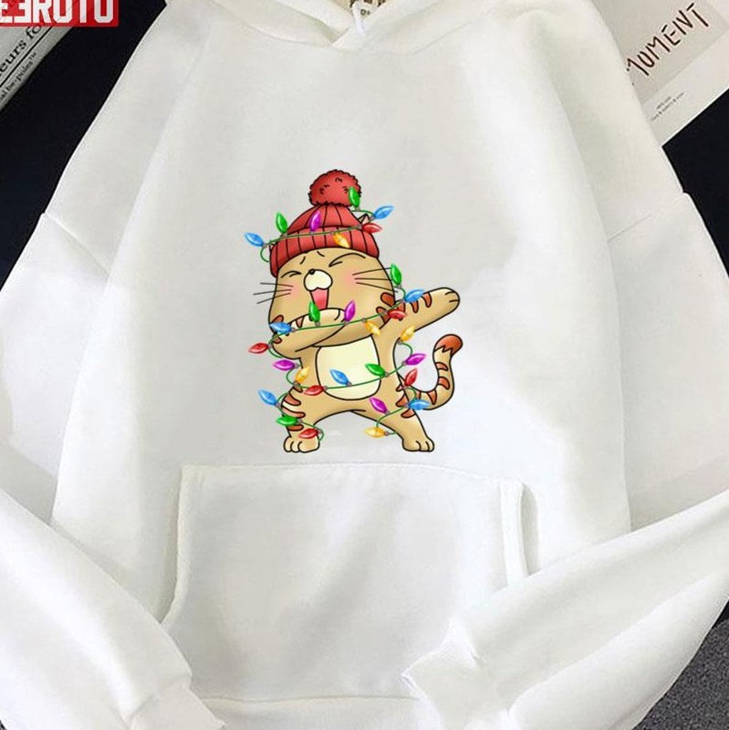 Cat Christmas Lights Santa Dabbing Through The Snow Unisex Sweatshirt