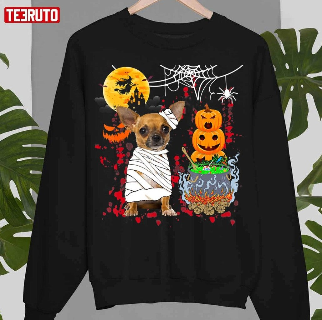 Chihuahua Dog Mummy Halloween Dog Scary Pumpkins Lover Owner Unisex Sweatshirt