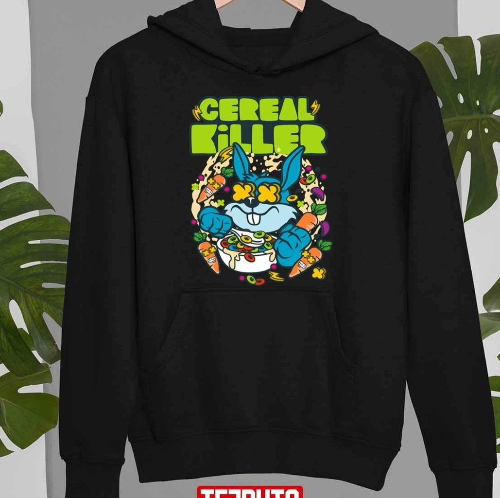 Cereal Killer Colorfully Illustrated Bunny Rabbit Crazy Carrots Unisex T-Shirt