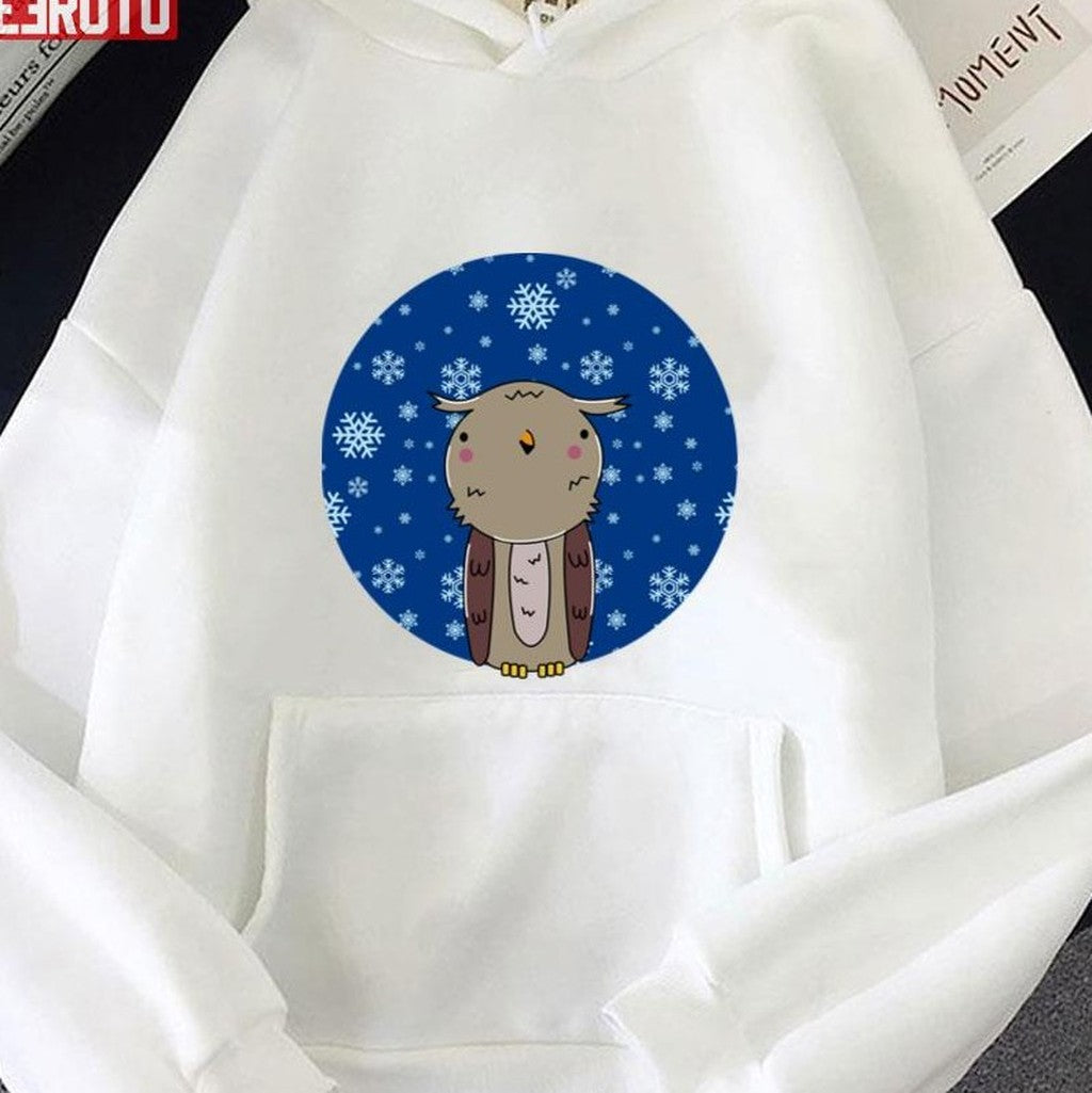 A Happy And Cute Owl Smiles In A Snowy Night Sky Winter Nights Snowy OwlUnisex Sweatshirt