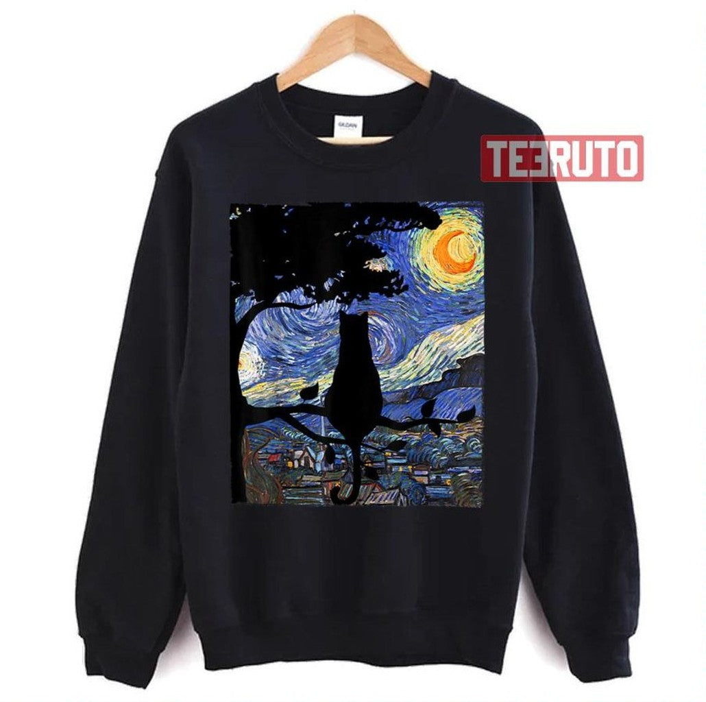 Cat T Starry Night Cat Tee Van Gogh Cat Gif Unisex T-Shirt
