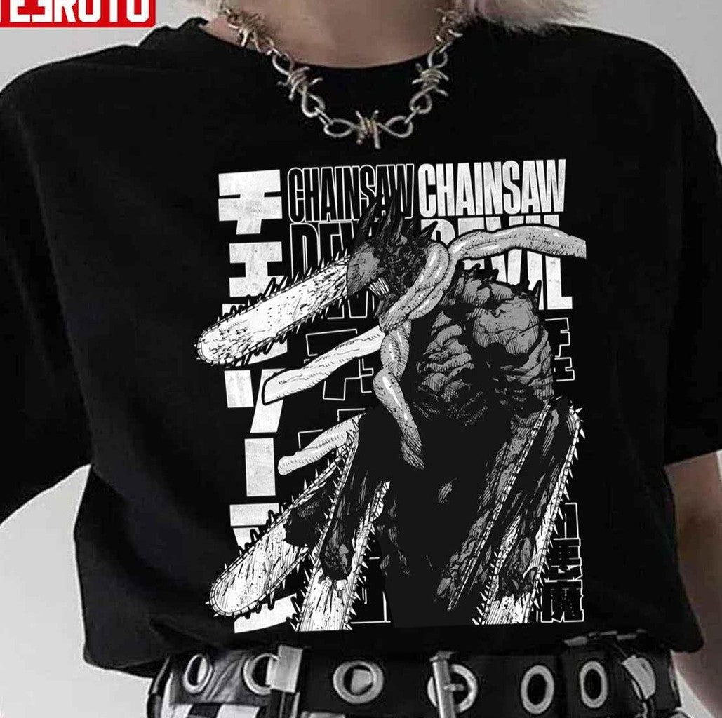Chainsaw Devil Black And White Design Unisex T-Shirt
