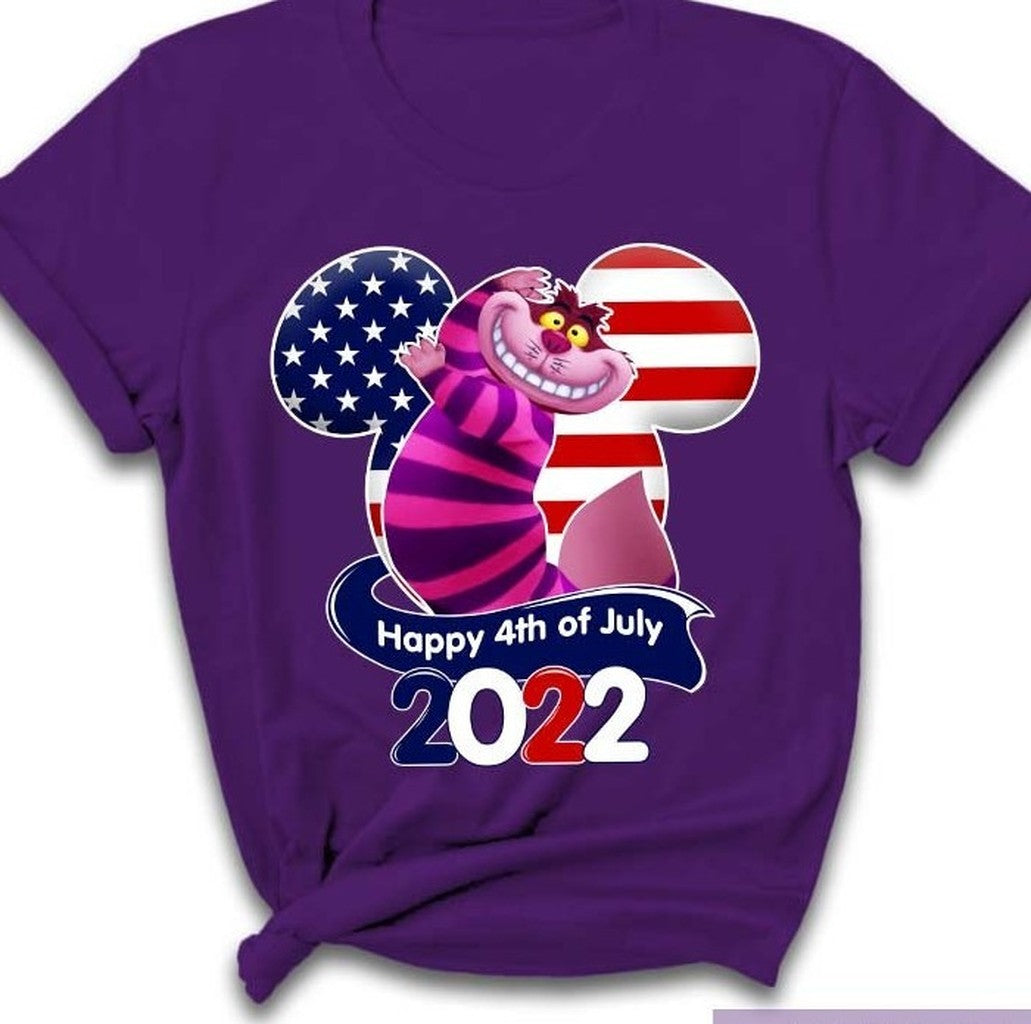 Cheshire Cat Flag 4th Of July Colorful Disney Graphic Cartoon Unisex Cotton S Clothing Men Women Kid