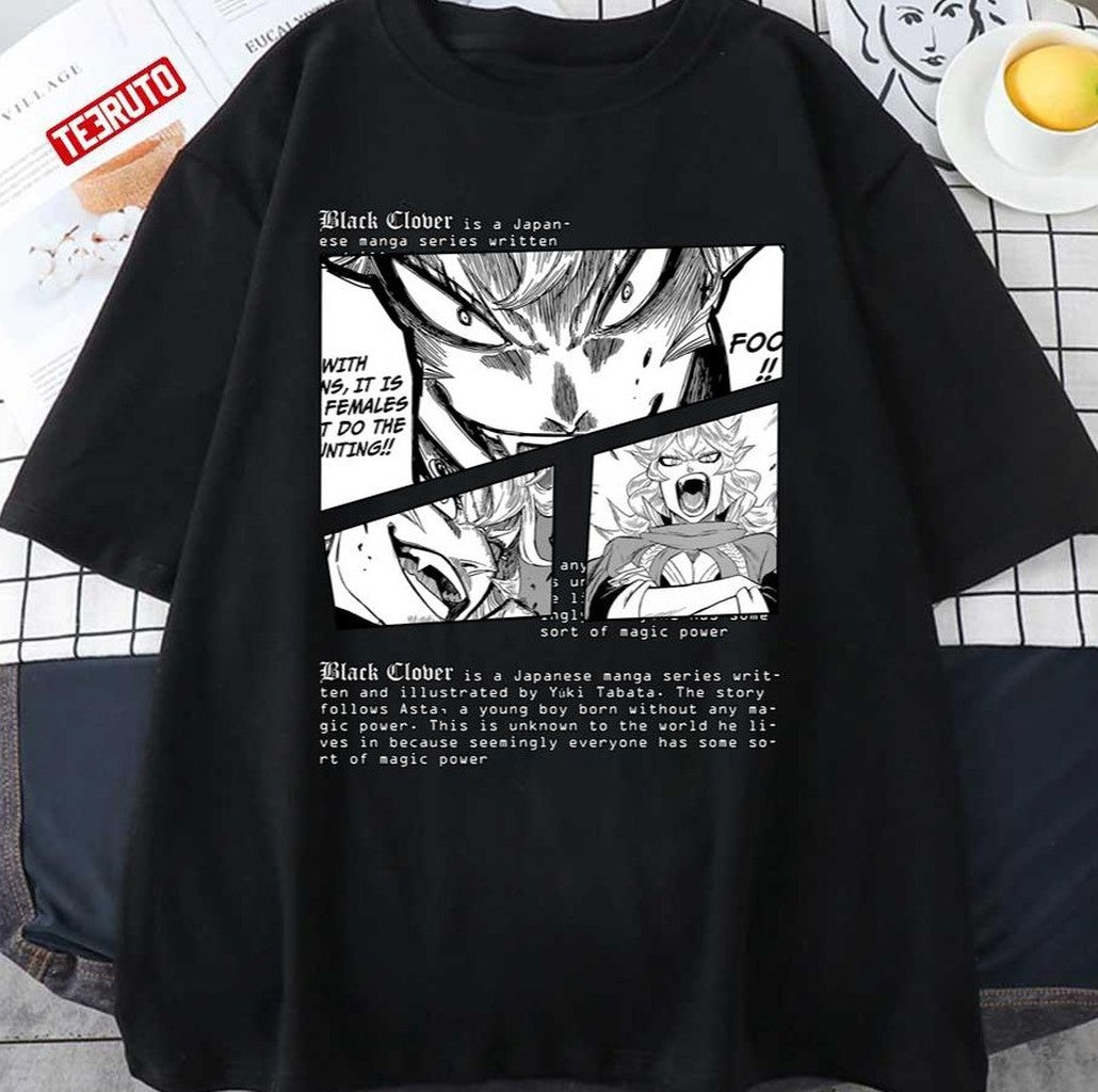 Burakku Kuroba Manga Text Design Mereoleona Vermillion Black Clover Unisex T-Shirt