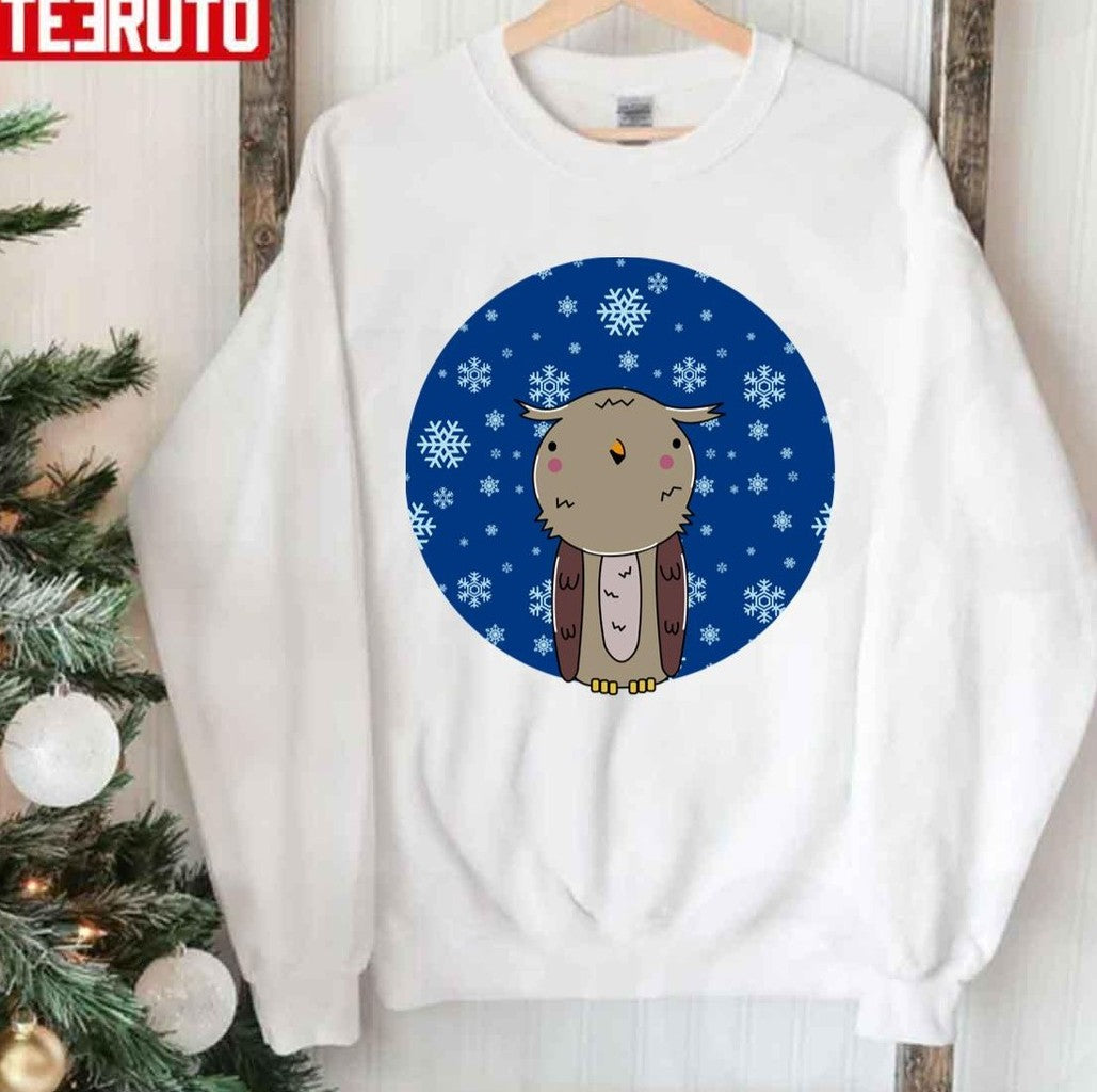 A Happy And Cute Owl Smiles In A Snowy Night Sky Winter Nights Snowy OwlUnisex Sweatshirt