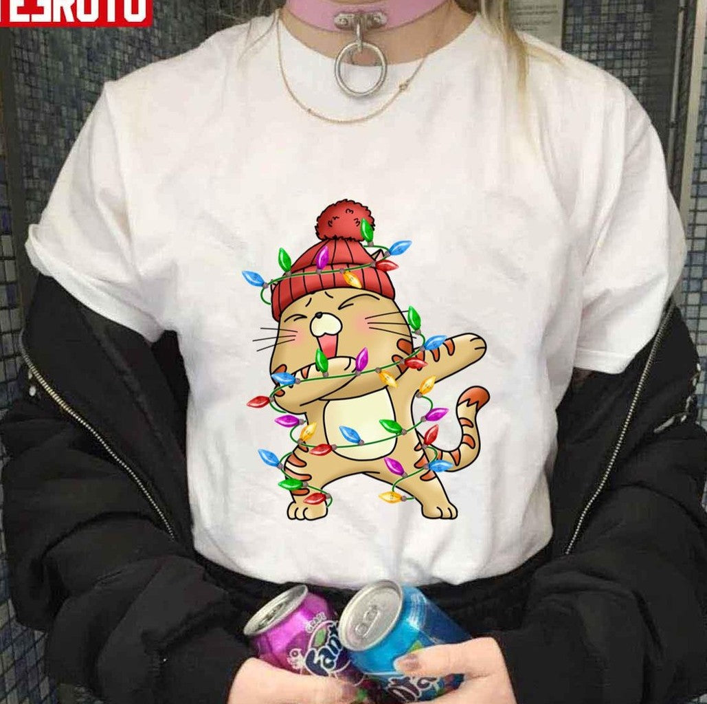 Cat Christmas Lights Santa Dabbing Through The Snow Unisex Sweatshirt