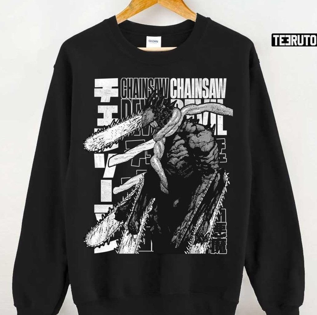 Chainsaw Devil Black And White Design Unisex T-Shirt