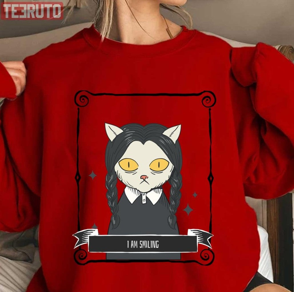 Cat Parody Wednesday Addams I Am SmilingUnisex Sweatshirt