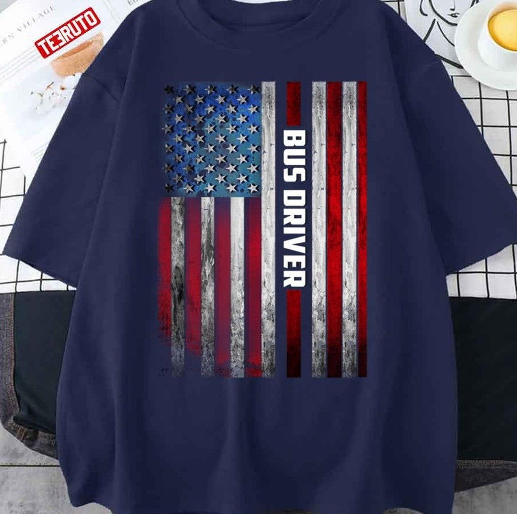 Bus Driver Us Flag Unisex T-Shirt