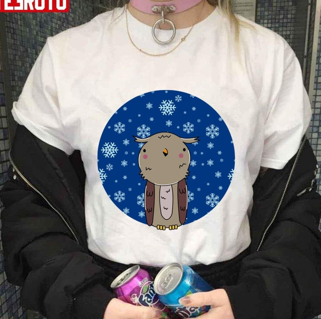 A Happy And Cute Owl Smiles In A Snowy Night Sky Winter Nights Snowy OwlUnisex Sweatshirt
