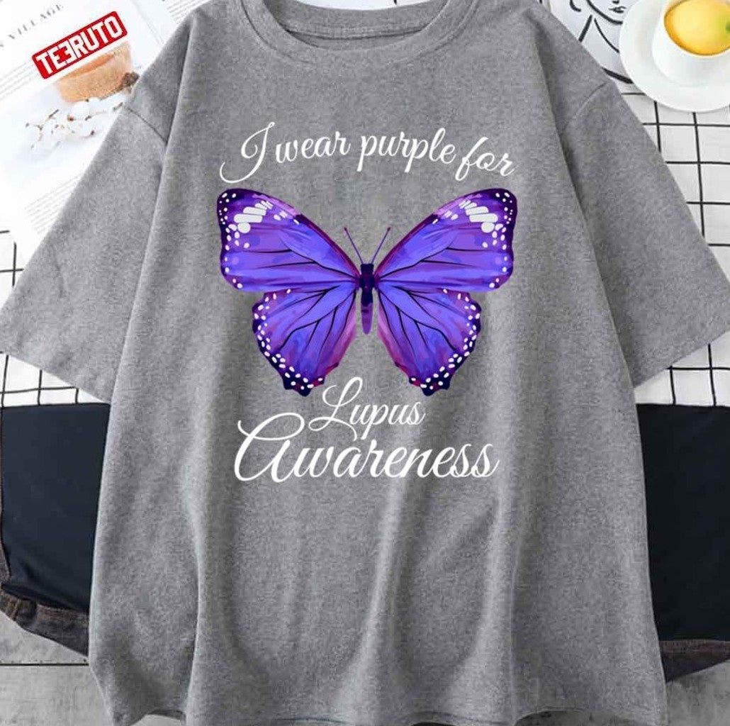 Butterfly I Wear Purple For Lupus Awareness Unisex T-Shirt