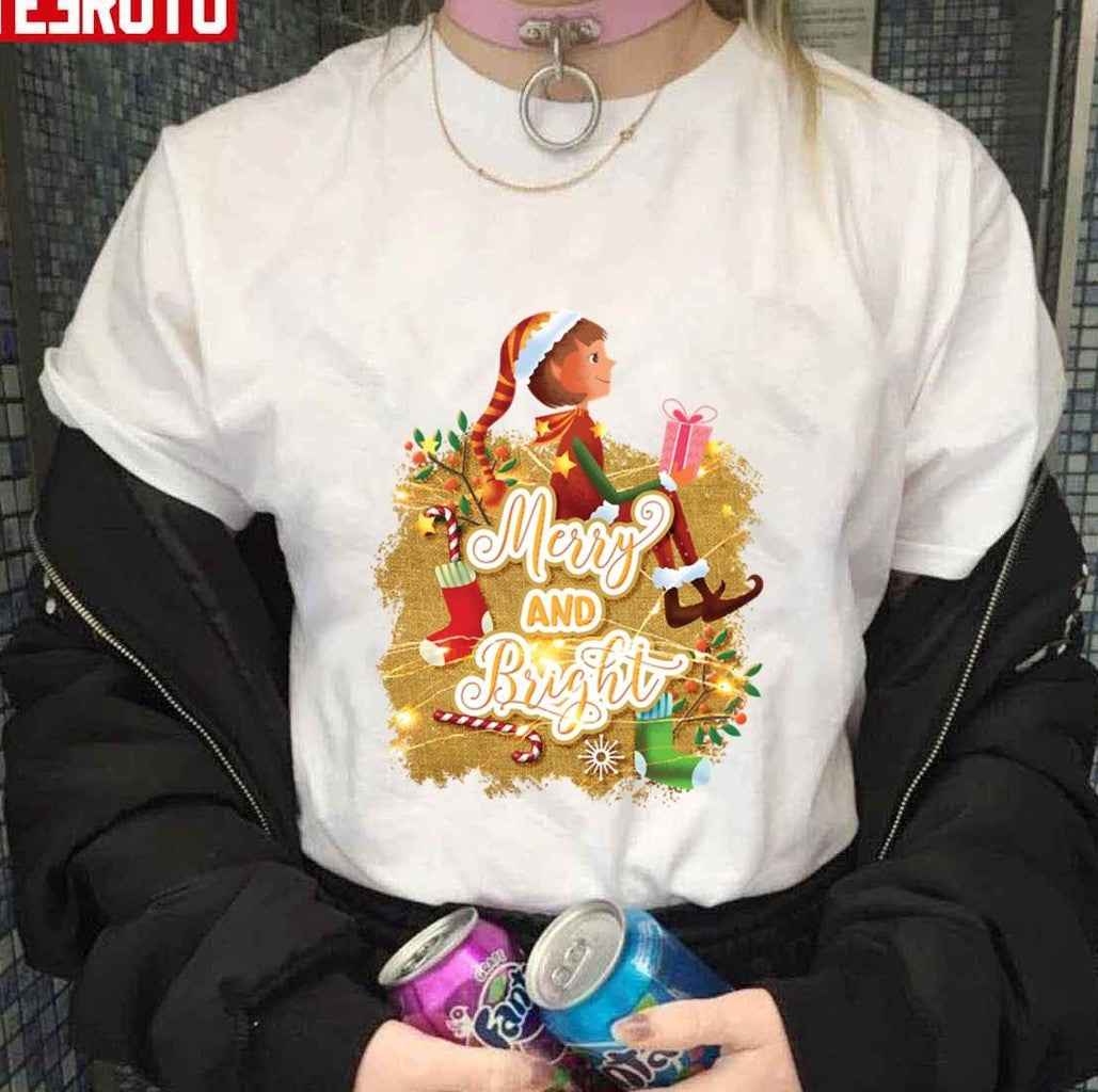 Cartoon Art Merry And Bright Christmas Saying Design Ktnjk Unisex Sweatshirt