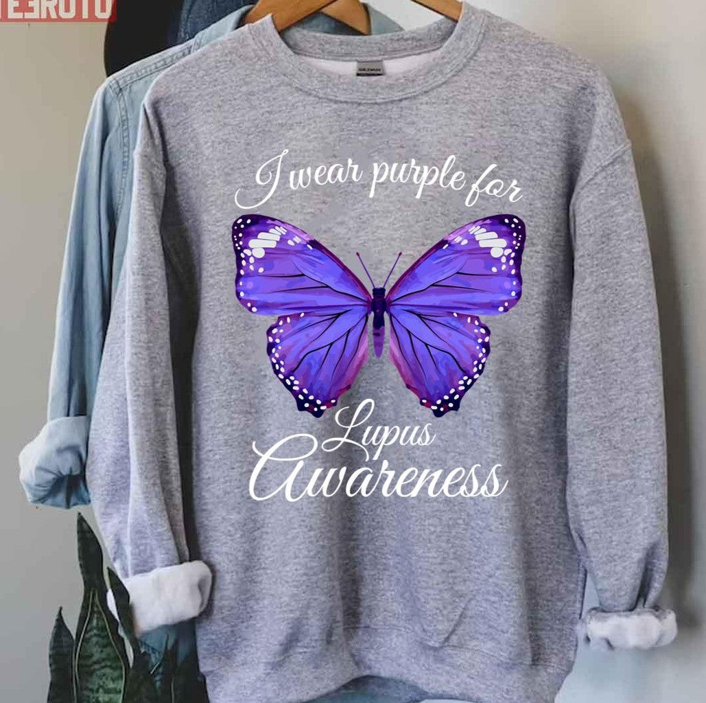 Butterfly I Wear Purple For Lupus Awareness Unisex T-Shirt