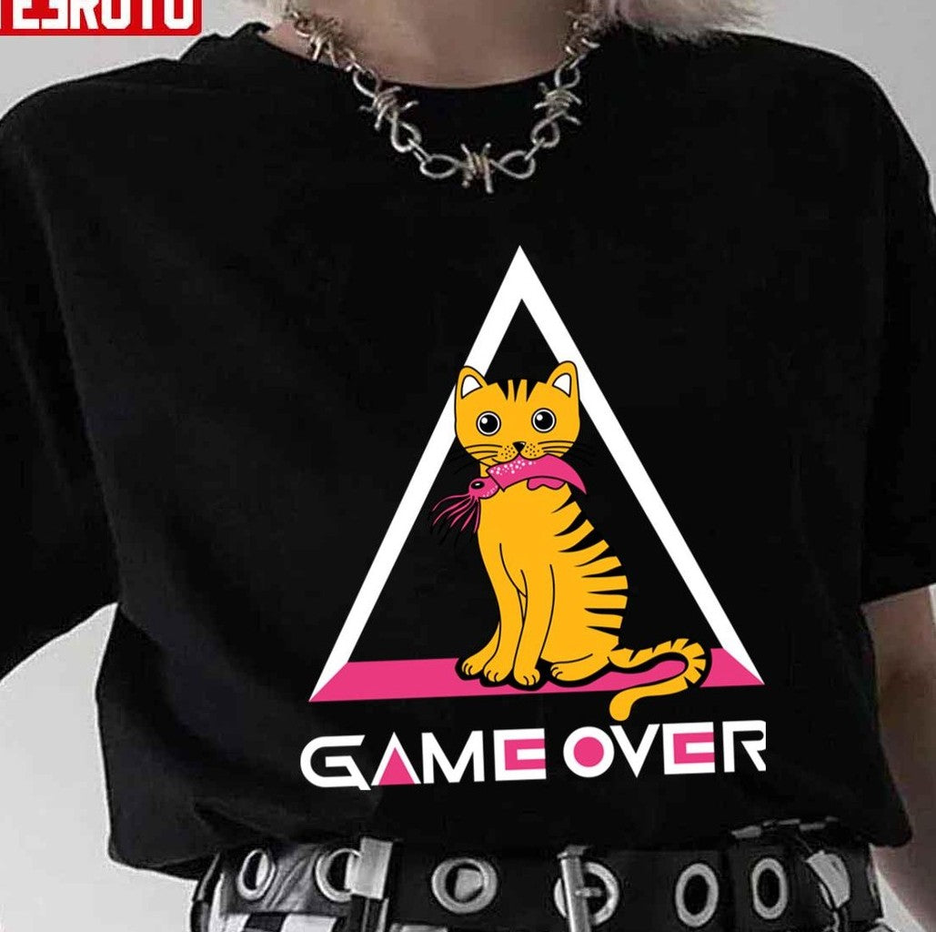 Cat Game Over Squid Game White Design Unisex T-Shirt