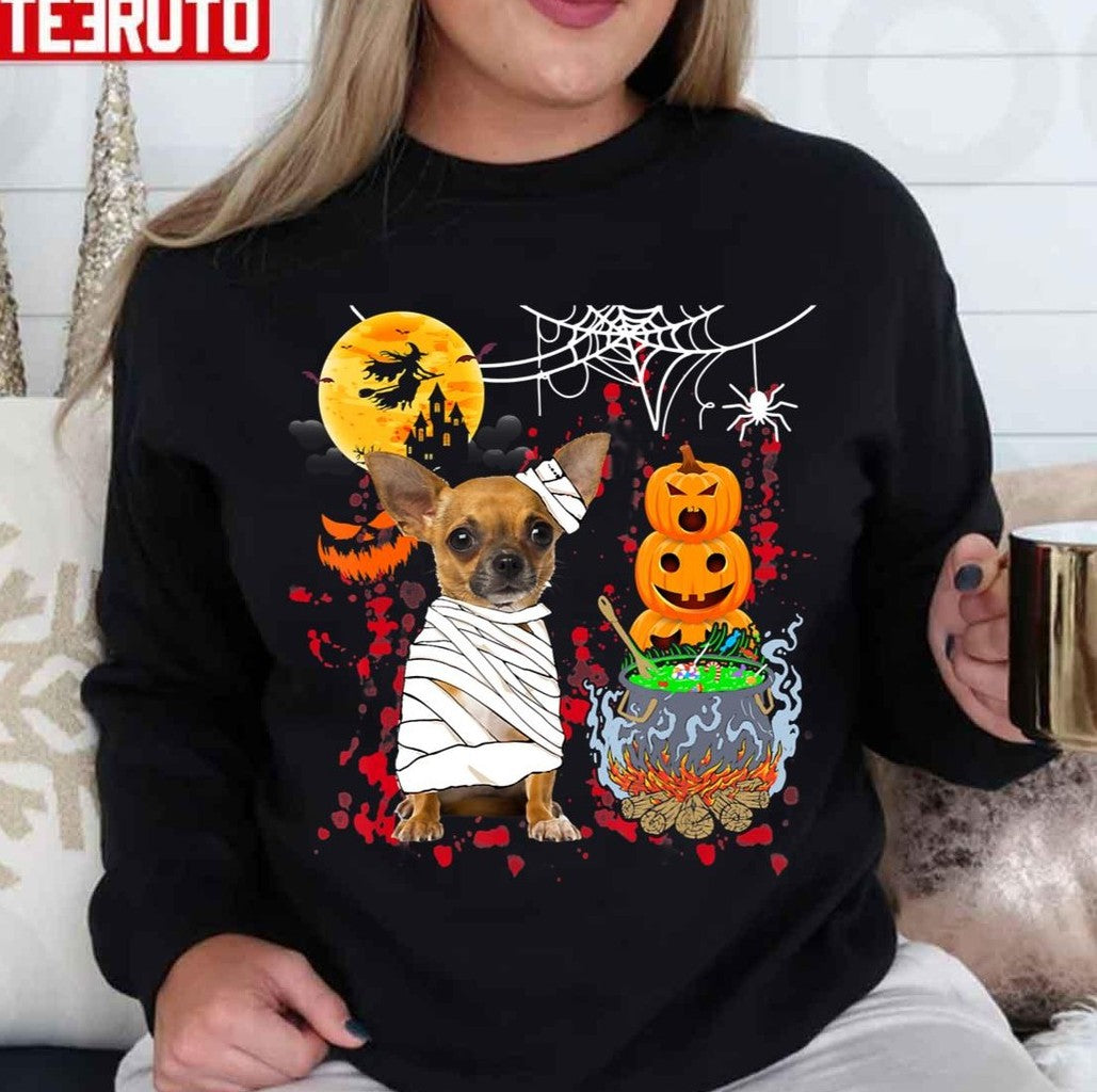 Chihuahua Dog Mummy Halloween Dog Scary Pumpkins Lover Owner Unisex Sweatshirt