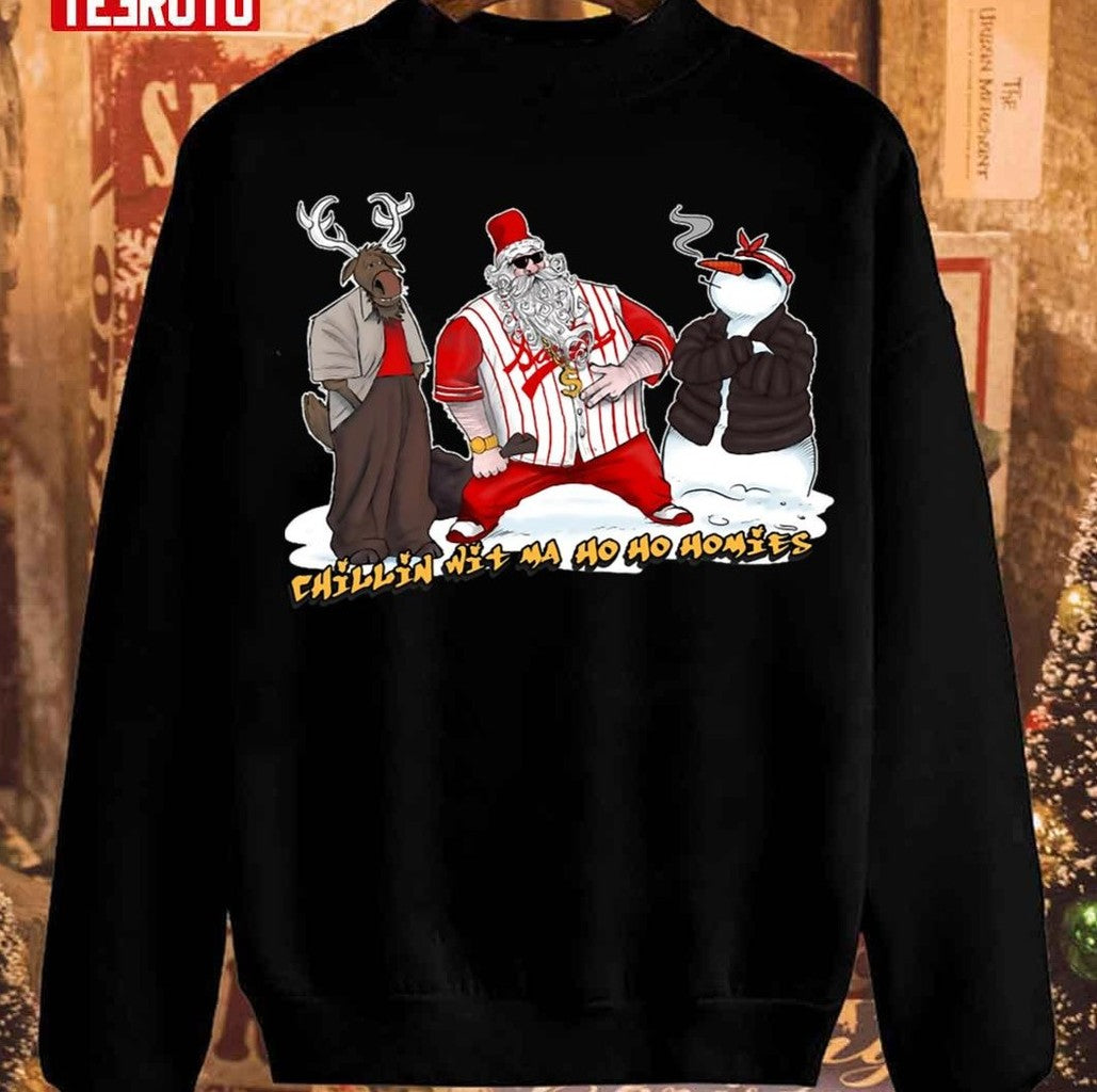 Chillin' Wit Ma Ho Ho Homies Gangsta Santa Unisex Sweatshirt