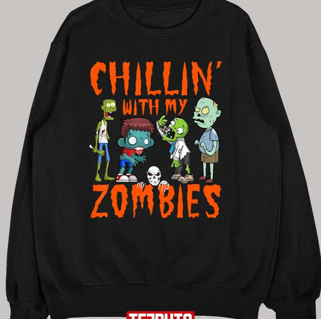 Chillin With My Zombies Halloween Funny Zombie Halloween Costume Unisex T-Shirt
