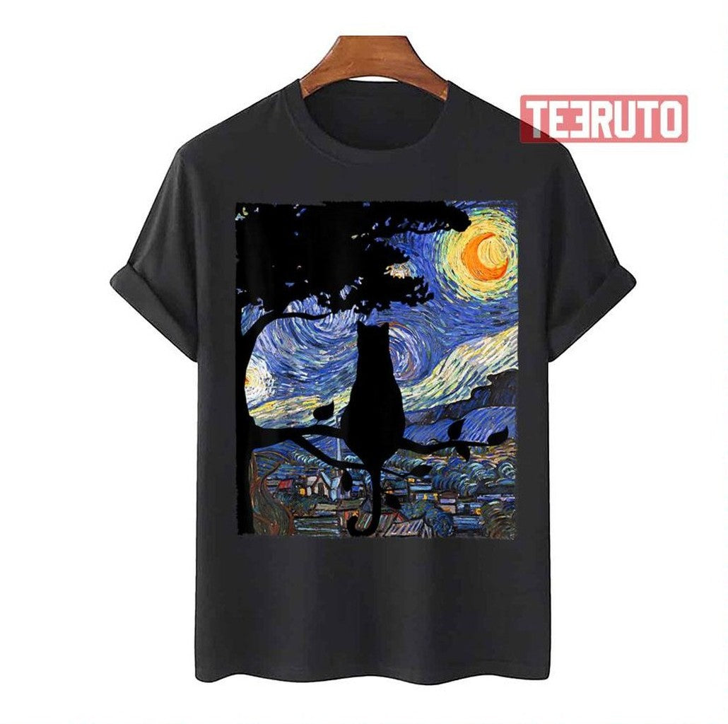 Cat T Starry Night Cat Tee Van Gogh Cat Gif Unisex T-Shirt