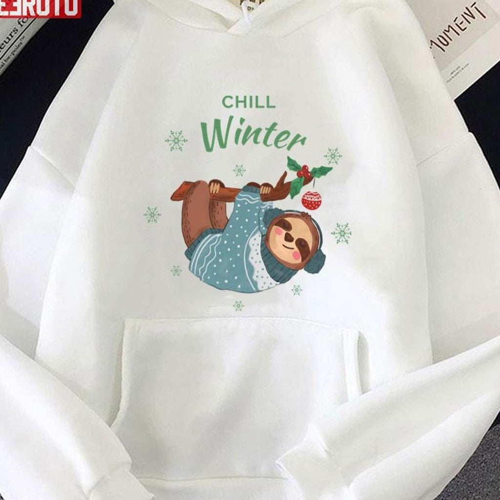 Chill Winter Colorful &amp; Cute Lazy Christmas Sloth And Snowflakes Unisex Sweatshirt