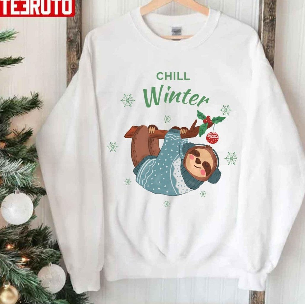 Chill Winter Colorful &amp; Cute Lazy Christmas Sloth And Snowflakes Unisex Sweatshirt
