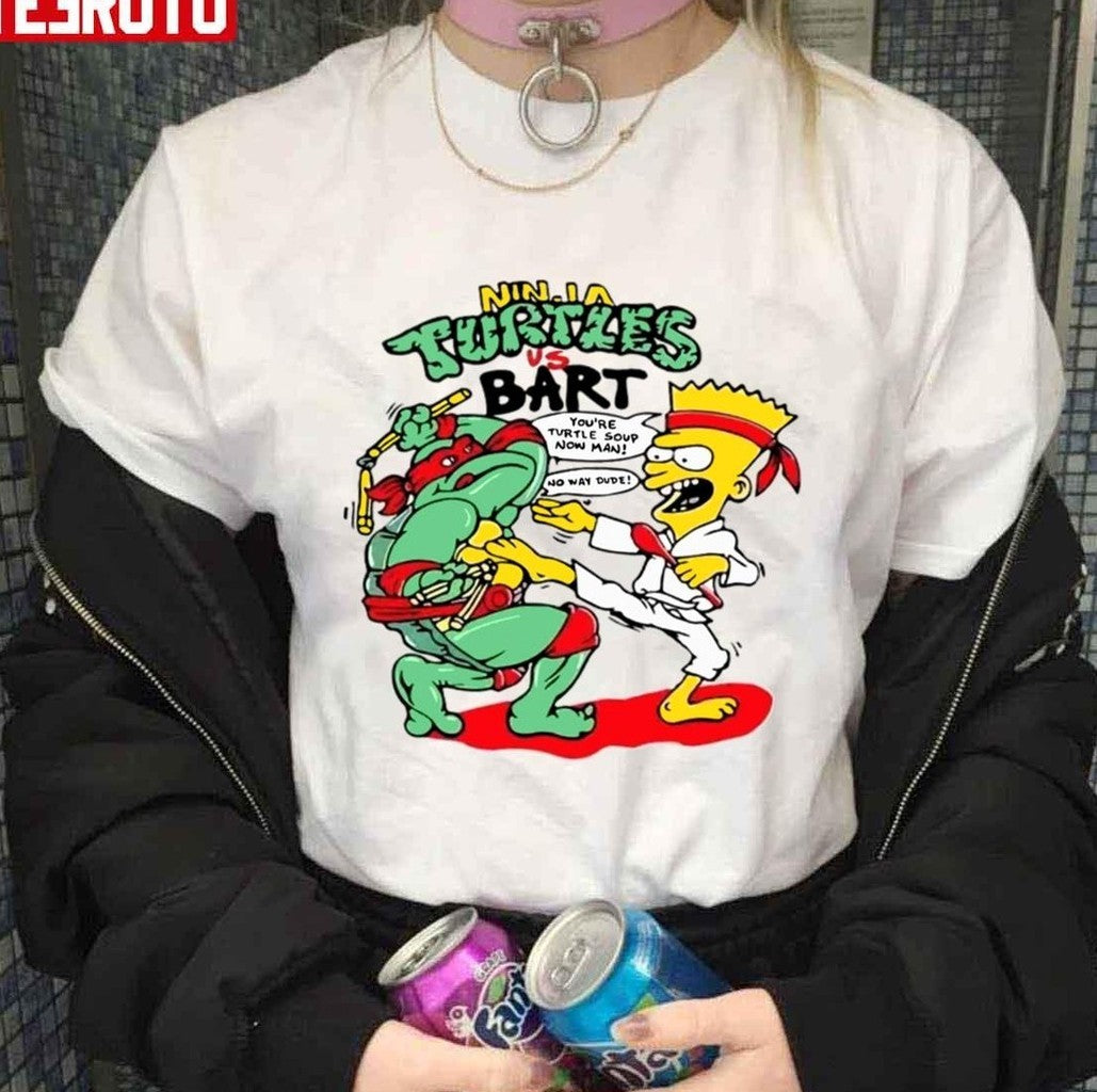 90s Bootleg Ninja Turtle Vs Bart Simpson Unisex Hoodie