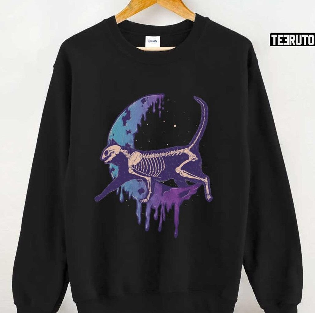 Cat Skeleton Over The Moon Halloween Unisex T-Shirt