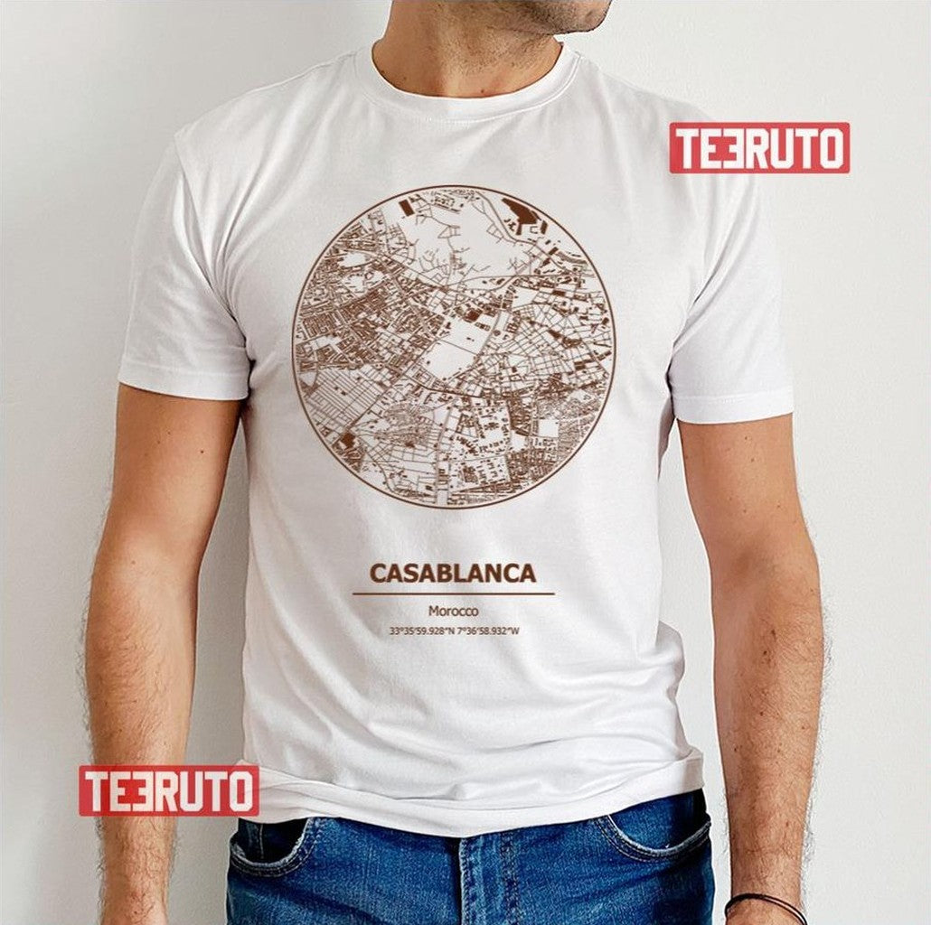 Casablanca City Map Coordinates Unisex T-Shirt