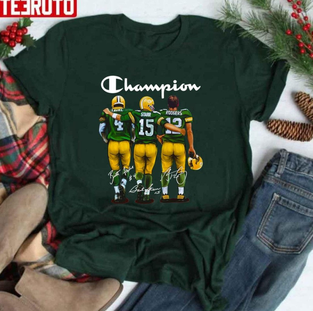 Champion Packers Starr 15 Rodgers 12 Favre 4 Unisex T-Shirt