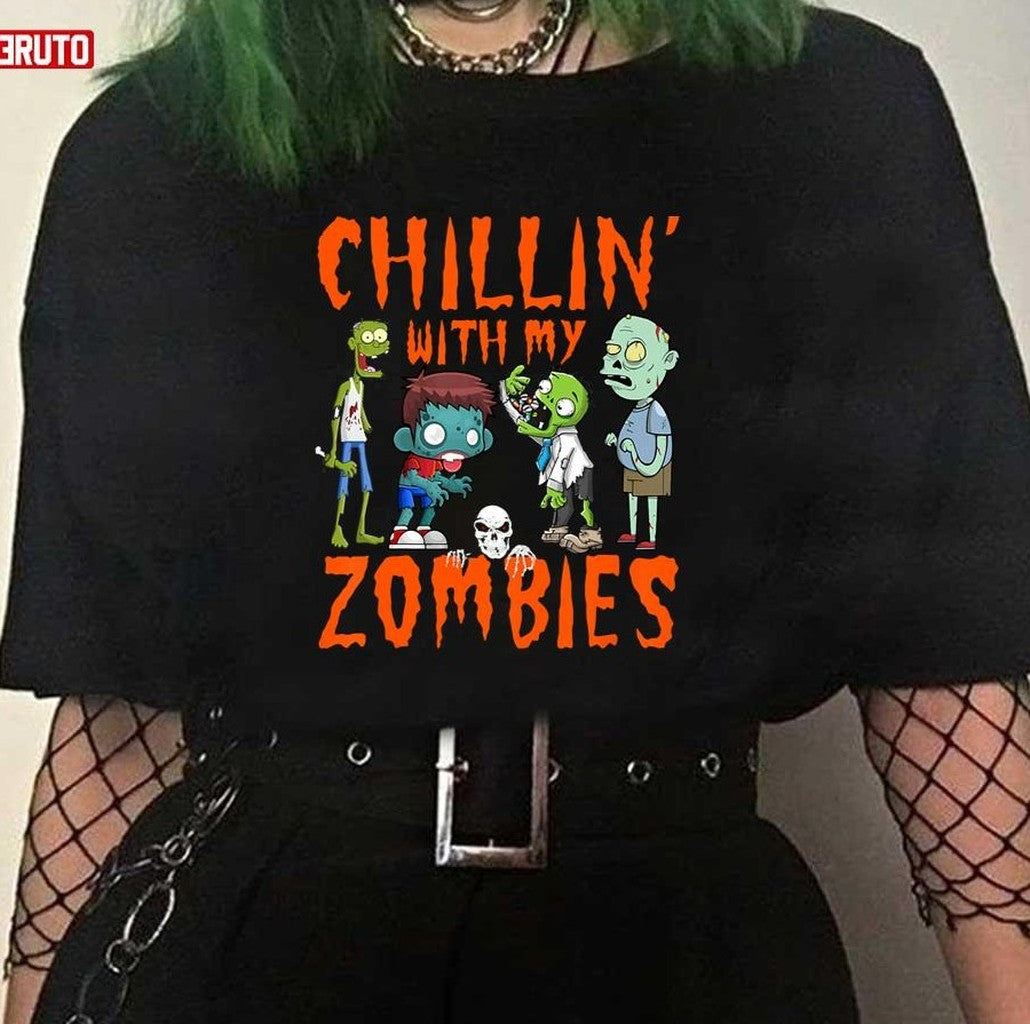 Chillin With My Zombies Halloween Funny Zombie Halloween Costume Unisex T-Shirt