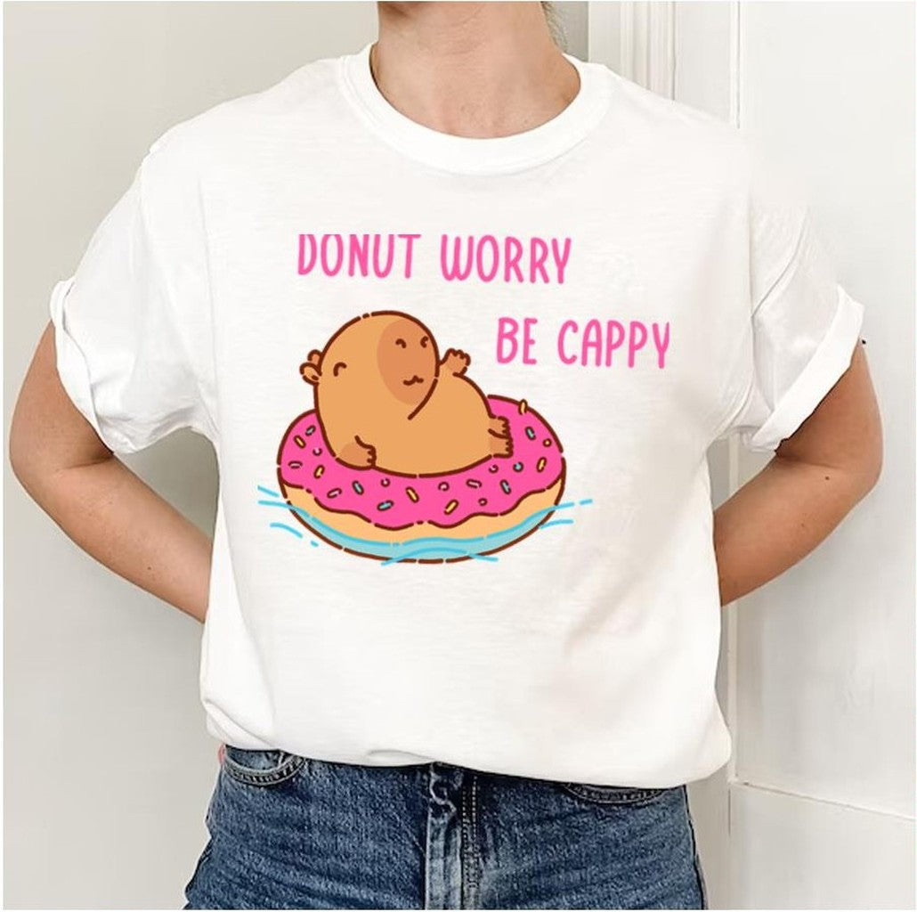 Capybara Floating In A Donut Floater Donut Worry Be Cappy Design Unisex Sweatshirt
