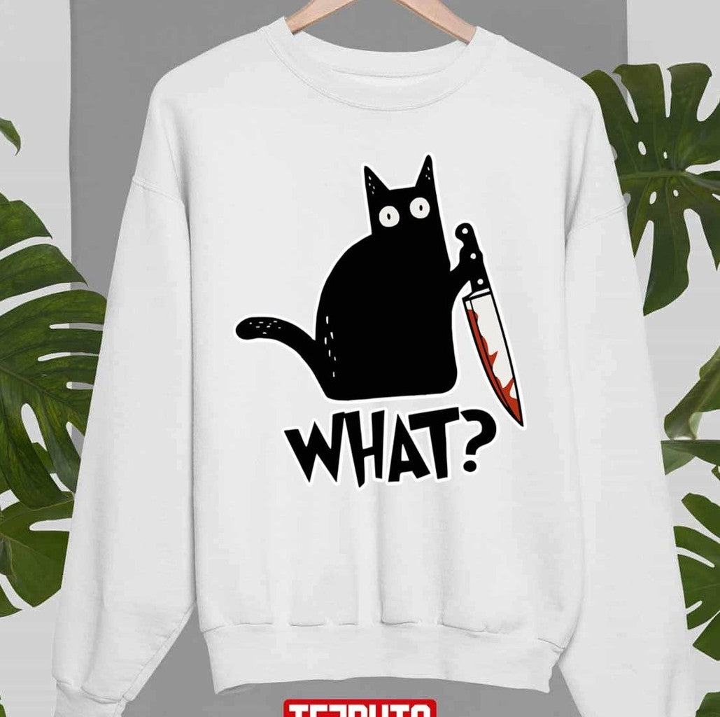 Cat What Murderous Black Cat With Knife Unisex Sweatshirt