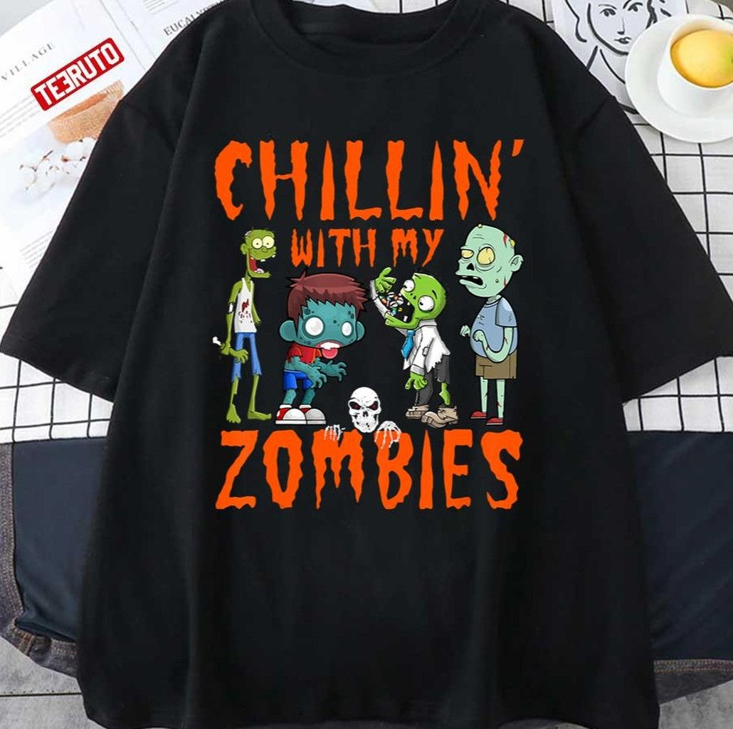 Chillin With My Zombies Halloween Funny Zombie Halloween Costume Unisex T-Shirt