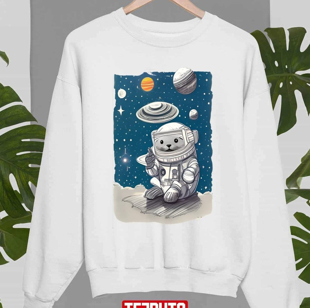 Cartoon Design Otter In The Space Unisex Sweatshirt