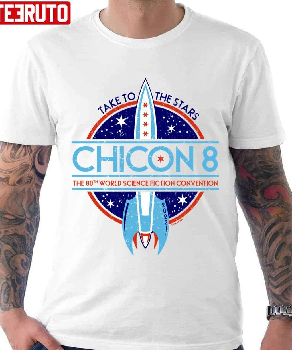 Chicon 8 Logo Take To The Stars The 80th World Sience Fiction Convention Vintage Blue Unisex T-shirt